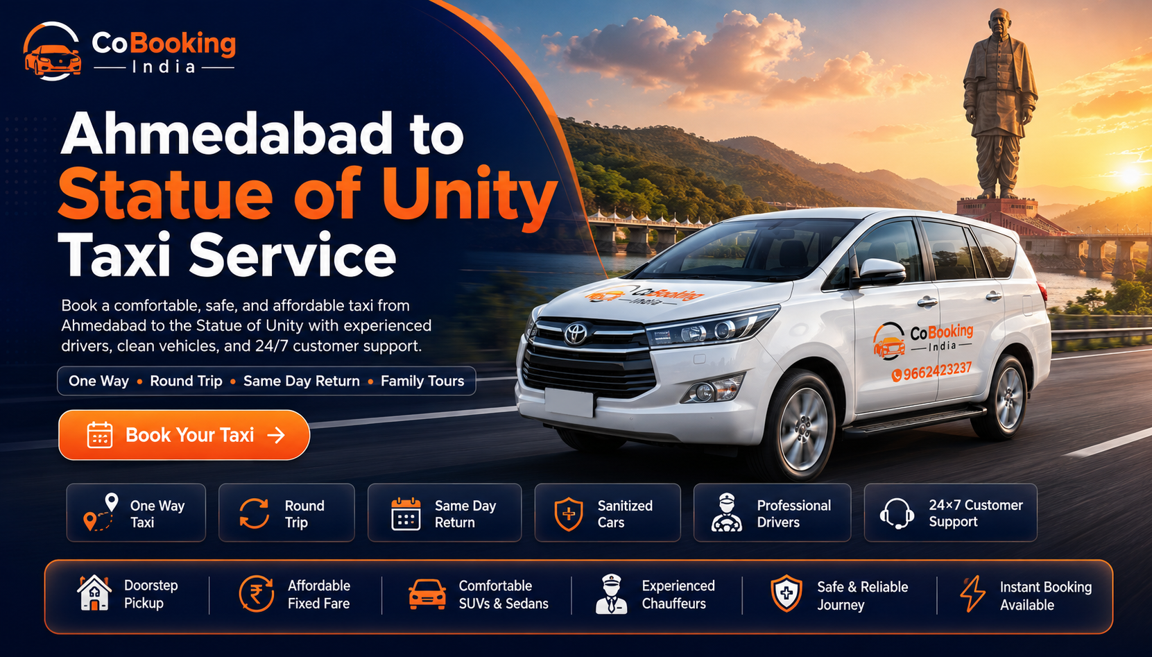 Ahmedabad to Statue of Unity Taxi Service – Easy, Affordable & Reliable Travel Service in Ahmedabad
