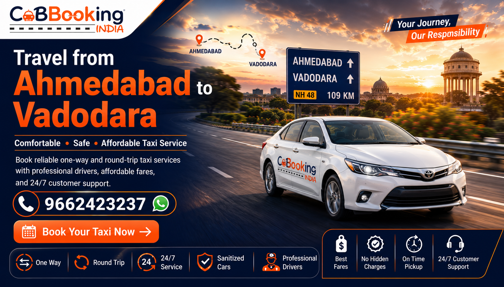 Smooth and Comfortable Travel From Ahmedabad to Vadodara Taxi Service